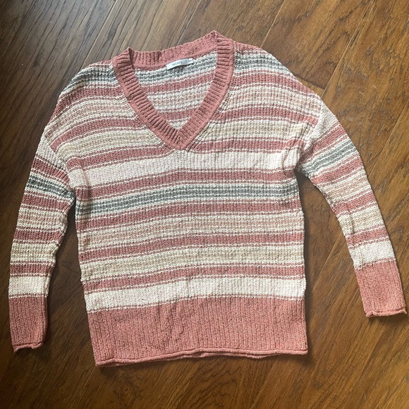 Ricki’s Striped Knit Pink V-Neck Casual Sweater Oversized Size Medium - Picture 6 of 10